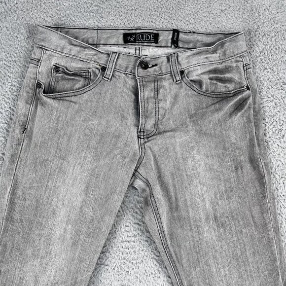 Y2K XXX Rude Jeans Mens 30x32 Gray Skinny Button Fly Denim - Picture 8 of 8